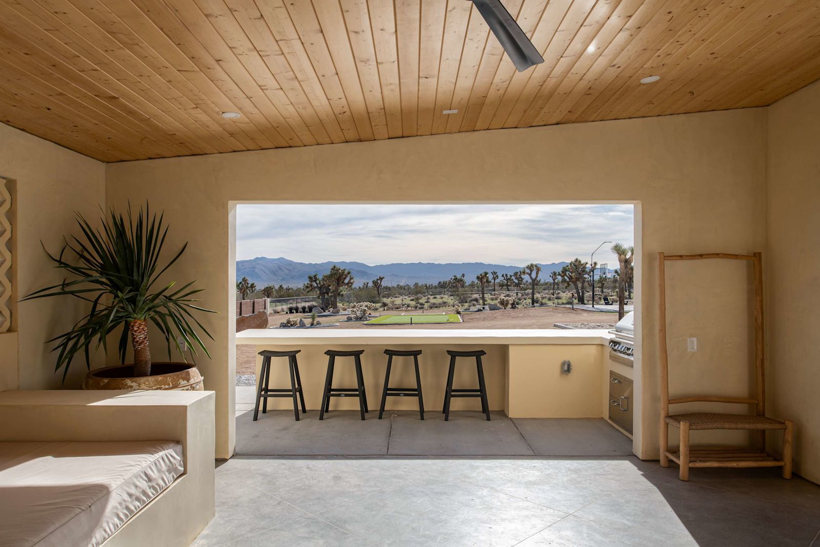 Covered patio bar looking out over the high desert